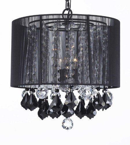 Crystal Chandelier With Large Black Shade Jet Black Crystal Pendants And Clear Crystal 40Mm Balls H15" X W15" - G7-B2/Black/Sm/26029/3