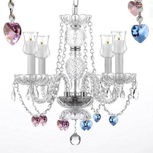 Crystal Chandelier Lighting W/ Candle Votives H17" W17" - For Indoor / Outdoor Use Great For Outdoor Events Hang From Trees / Gazebo / Pergola / Porch / Patio / Tent With Blue And Pink Crystal - J10-B31/B85/B21/26098/4
