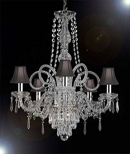 New Crystal Chandelier Murano Venetian Style Chandeliers Lighting w/Chrome Sleeves! 24"X28" with Black Shades! - CJD-G46-B43/BLACKSHADES/SILVER/20048/5