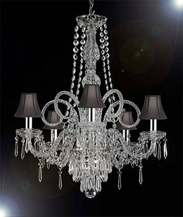 New Crystal Chandelier Murano Venetian Style Chandeliers Lighting w/Chrome Sleeves! 24"X28" with Black Shades! - CJD-G46-B43/BLACKSHADES/SILVER/20048/5