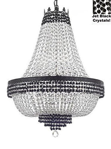 French Empire Crystal Chandelier Chandeliers Lighting Trimmed with Jet Black With Dark Antique Finish! H36" X W30" Good for Dining Room, Foyer, Entryway, Family Room and More! - A500-B79/CB/870/14