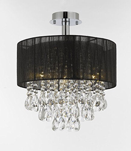 Silver and Crystal 15"W Ceiling Light Chandelier Pendant Flush Mount with Shade - J10-01004BK-