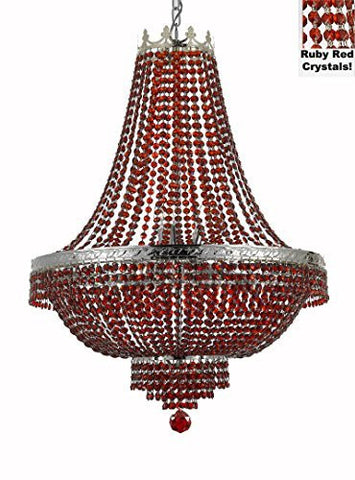 French Empire Crystal Chandelier Lighting - Dressed With Ruby Red Color Crystals Great For A Dining Room Entryway Foyer Living Room H30" X W24" - A500-B81/Cs/870/9