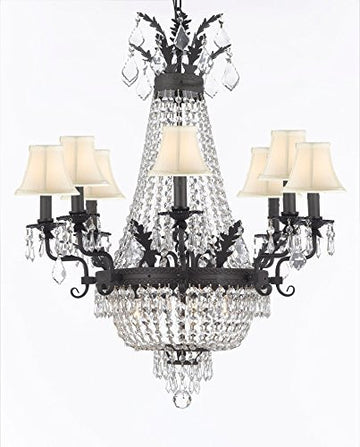 Empire Crystal Chandelier Lighting With Shades And Dark Antique Finish - A500-Whiteshades/B88/1280/8+4