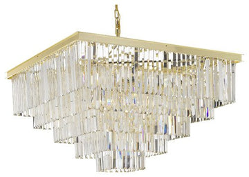 Inspired Odeon Style Crystal Glass Fringe 5-Tier Chandelier Gold W 34" X H 29" - 26010/18-Chandelier