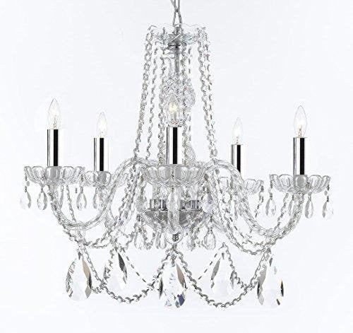 Swarovski Crystal Trimmed Murano Venetian Style Chandelier Crystal Lights Fixture Pendant Ceiling Lamp for Dining Room, Entryway, Living Room-W/Large, Luxe Crystals w/Chrome Sleeves! H25" X W24" - A46-B43/B93/B89/384/5SW