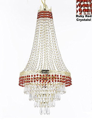 French Empire Crystal Chandelier Chandeliers Moroccan Style Lighting Trimmed With Ruby Red Crystal Great For Dining Room Foyer Entryway Family Room H30" X W17" - J10-B75/Cg/26026/4