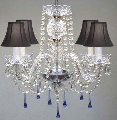 Murano Venetian Style All Crystal Chandelier Lighting W/ Blue Crystals H17" X W17" With Black Shade - J10-Sc/Blackshade/B33/26098/4