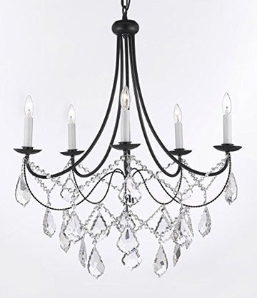 Empress Crystal (Tm) Wrought Iron Chandelier Lighting H.22.5" X W.26" - J10-B12/26031/5