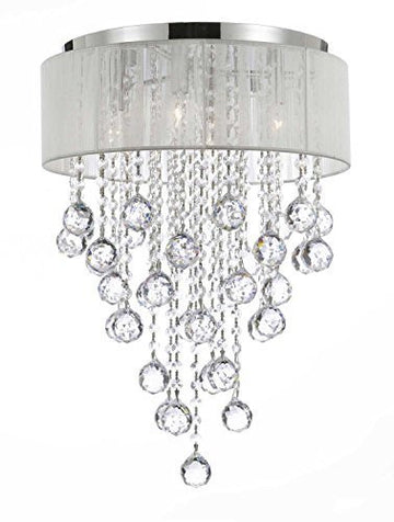 Flushmount 4-Light Chrome And White Shade Crystal Chandelier Lighting - G7-B12/2130/4