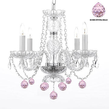 Murano Venetian Style All Crystal Chandelier Dressed With Pretty Pink Crystal Balls Perfect For Kid'S And Girl'S Bedroom - J10-B76/26098/4