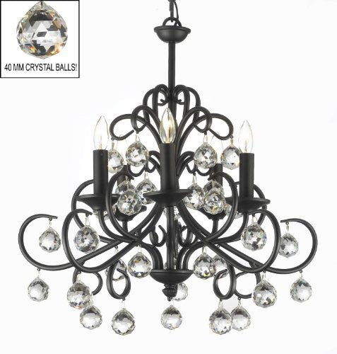 Bellora Crystal Wrought Iron Chandelier Lighting With Faceted Crystal Balls H 22" W 20" - J10-26070/5
