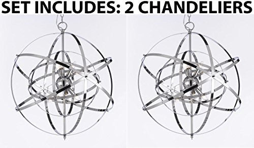 Set Of 2 - Spherical Orb Chandelier Lighting Chrome Color - J10-26039/6-Set Of 2