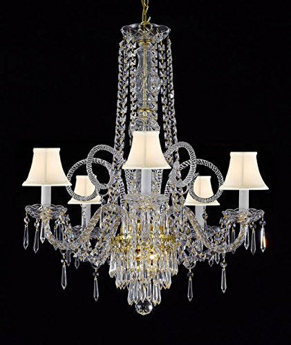 New Crystal Chandelier Murano Venetian Style Chandeliers Lighting 24"X28" With White Shades - Cjd-Whiteshades/Gold/20048/5