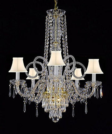 New Crystal Chandelier Murano Venetian Style Chandeliers Lighting 24"X28" With White Shades - Cjd-Whiteshades/Gold/20048/5