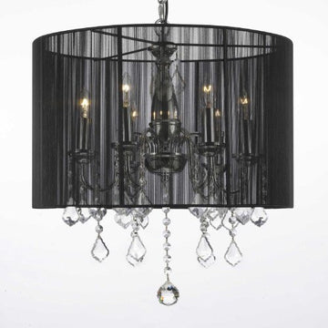 Crystal Chandelier With Shade Swag Plug In-Chandelier W/ 14' Feet Of Hanging Chain And Wire - J10-B15/1124/6
