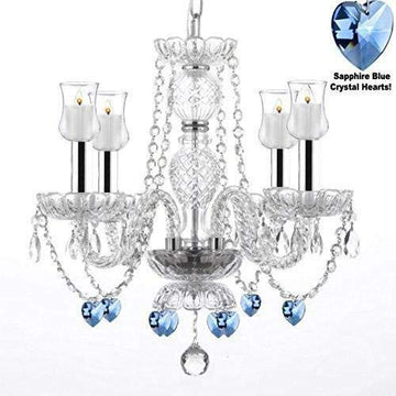 Crystal Chandelier Lighting W/Candle Votives w/Chrome Sleeves H17" W17" - for Indoor/Outdoor Use! Great for Outdoor Events, Hang from Trees/Gazebo / Pergola/Porch / Patio/Tent ! - J10-B43/B31/B85/26098/4