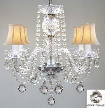 Murano Venetian Style All Crystal Chandelier W/ Crystal Balls And White Shades - J10-B6/Whiteshades/26098/4