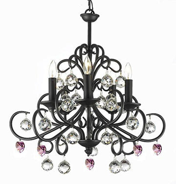 Bellora Crystal Wrought Iron Chandelier Lighting Empress Crystal (Tm) With Faceted Crystal Balls And Pink Hearts H 22" W 20" - J10-B21/26070/5