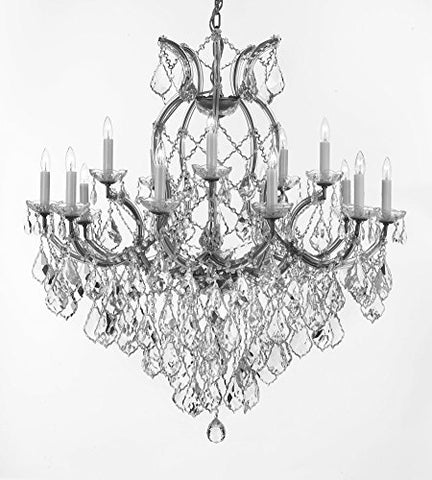 Maria Theresa Chandelier Crystal Lighting Fixture Pendant Ceiling Lamp For Dining Room Entryway Living Room Dressed With Large Luxe Diamond Cut Crystals H38" X W37" - A500-B90/Silver/21510/15+1Dc