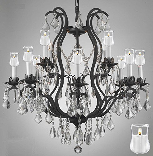 Wrought Iron Crystal Chandelier Lighting Chandeliers With Candle Votives H30" X W28" - A500-B31/3034/8+4