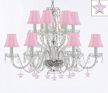 Murano Venetian Style All Empress Crystal (Tm) Chandelier With Stars And Shades - A46-B38/Sc/Pinkshades/385/6+6