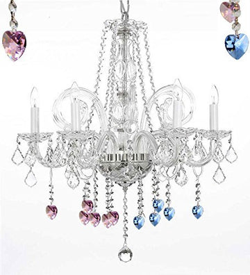 Crystal Chandelier Chandeliers Lighting With Blue And Pink Crystal Hearts H25" X W24" - G46-B85/B21/385/5