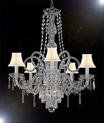 New Crystal Chandelier Murano Venetian Style Chandeliers Lighting 24"X28" With White Shades - Cjd-Whiteshades/Silver/20048/5