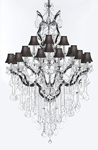 19th C. Baroque Iron & Crystal Chandelier Lighting H 64" W 41" - Dressed With Large, Luxe Crystals! Good for Dining room, Foyer, Entryway, Living Room, Family Room! w/ Black Shades - A500-B12/B89/996/25DC-BlackShades