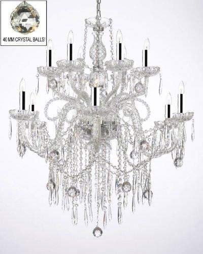 ALL CRYSTAL CHANDELIER LIGHTING CHANDELIERS W/ 40MM CRYSTAL BALLS & CRYSTAL ICICLES W/CHROME SLEEVES - A46-B43/B29/3/385/6+6