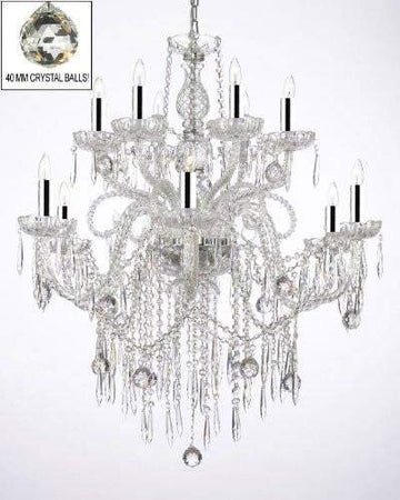 ALL CRYSTAL CHANDELIER LIGHTING CHANDELIERS W/ 40MM CRYSTAL BALLS & CRYSTAL ICICLES W/CHROME SLEEVES - A46-B43/B29/3/385/6+6