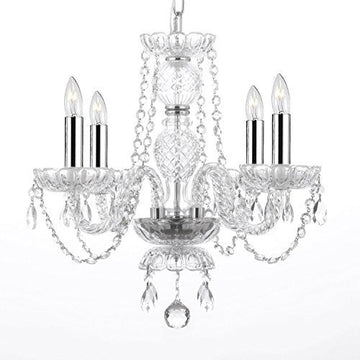 Empress Crystal (Tm) Chandelier Lighting With Chrome Sleeves H17" W17" Swag Plug In-Chandelier W/ 14' Feet Of Hanging Chain And Wire - J10-B15/B43/26098/4