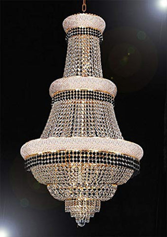 French Empire Crystal Chandelier Chandeliers Lighting Trimmed with Jet Black Crystal! Good for Dining Room, Foyer, Entryway, Family Room and More! H50" X W30" - A500-B79/CG/448/21