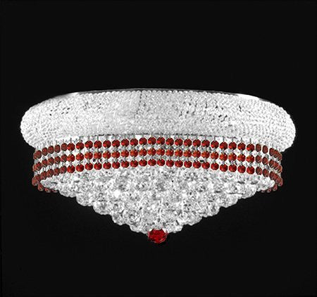 Flush French Empire Crystal Chandelier Lighting Trimmed With Ruby Red Crystal Good For Dining Room Foyer Entryway Family Room And More H15" X W24" - A500-Silver/Flush/B74/542/15