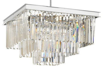 Inspired Odeon Style Crystal Glass Fringe 3-Tier Chandelier Silver Chrome W 22" X H 19" - 26009/9