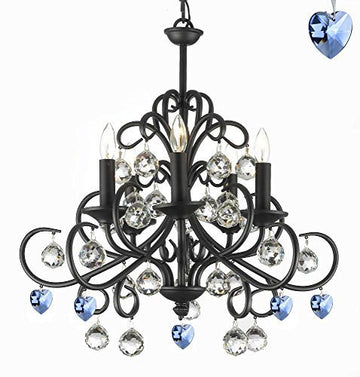 Bellora Crystal Wrought Iron Chandelier Chandeliers Lighting Empress Crystal (Tm) With Faceted Crystal Balls And Blue Hearts H 22" W 20" - J10-B85/26070/5