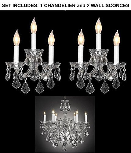 Set Of 3 - 1 Maria Theresa Chandelier Crystal Lighting Chandeliers H 20" W 22" And 2 Maria Theresa Wall Sconce Crystal Lighting H14" x W11.5" - 1Ea-Cs/B7/26067/6 + 2Ea-Cs/2813/3