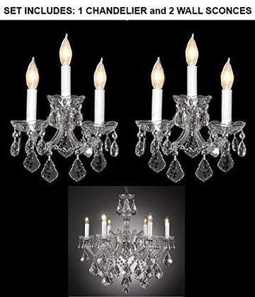 Set Of 3 - 1 Maria Theresa Chandelier Crystal Lighting Chandeliers H 20" W 22" And 2 Maria Theresa Wall Sconce Crystal Lighting H14" x W11.5" - 1Ea-Cs/B7/26067/6 + 2Ea-Cs/2813/3