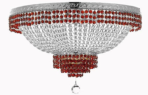 Flush French Empire Crystal Chandelier Lighting Trimmed With Ruby Red Crystal Good For Dining Room Foyer Entryway Family Room And More H21" W30" - A500-B74/Cs/Flush/870/14