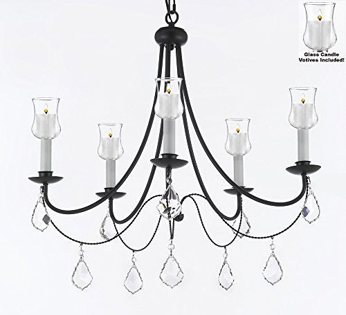 Crystal Chandelier W/ Candle Votives H22.5" W26" - For Indoor / Outdoor Use Great For Outdoor Events Hang From Trees / Gazebo / Pergola / Porch / Patio / Tent - J10-B31/B7/26031/5