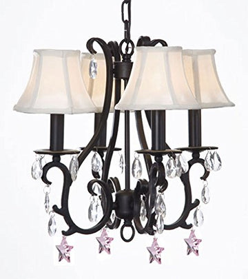 Wrought Iron Chandelier With Shades & Empress Crystal(TM) Stars - A7-B38/406/4