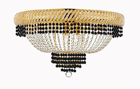 Flush French Empire Crystal Chandelier Lighting Trimmed With Jet Black Crystal Good For Dining Room Foyer Entryway Family Room And More H18" X W27" - A500-B79/Cg/Flush/448/12
