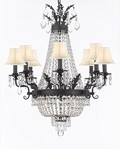 Swarovski Crystal Trimmed Chandelier Empire Crystal Chandelier Lighting With Shades With Dark Antique Finish - A500-Whiteshades/B88/1280/8+4 Sw