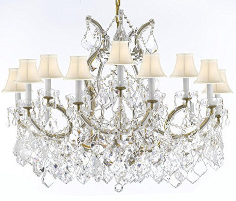 Maria Theresa Chandelier Crystal Lighting Chandeliers Lights Fixture Pendant Ceiling Lamp For Dining Room Entryway Living Room With Large Luxe Diamond Cut Crystals H28" X W37" - A500-B89/Whiteshades/21510/15+1Dc