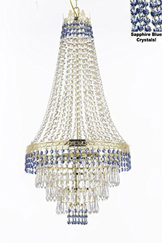French Empire Crystal Chandelier Chandeliers Lighting Trimmed With Sapphire Blue Crystal Great For Dining Room Foyer Entryway Family Room H30" X W17" - J10-B83/Cg/26026/4