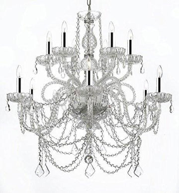 MURANO VENETIAN STYLE ALL-CRYSTAL CHANDELIER W/CHROME SLEEVES! - A46-B43/SILVER/4/385/6+6