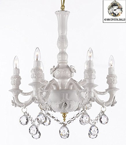 Authentic Capodimonte White Porcelain Chandelier Lighting Chandeliers Made in Italy, Good for Dining Room, Kids & Girls Bedrooms w/ Roses & Flowers Speciality item, Limited Stock Available W/ Crystal Balls - GB102-B52/B6/WHITE/435/6