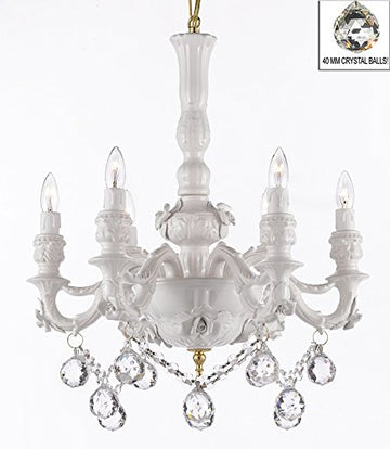 Authentic Capodimonte White Porcelain Chandelier Lighting Chandeliers Made in Italy, Good for Dining Room, Kids & Girls Bedrooms w/ Roses & Flowers Speciality item, Limited Stock Available W/ Crystal Balls - GB102-B52/B6/WHITE/435/6