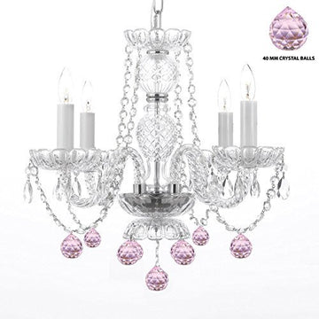 Swarovski Crystal Trimmed Chandelier Chandelier Lighting W/ Crystal Pink Balls H 17" W17" Swag Plug In-Chandelier W/ 14' Feet Of Hanging Chain And Wire - Perfect For Kid'S And Girls Bedrooms - J10-B15/B76/26098/4 Sw