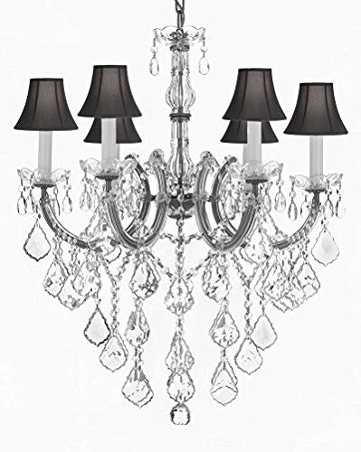 Maria Theresa Chandelier Crystal Lighting Chandeliers With Black Shades H 30" W 22" - J10-Sc/B12/Silver/26067/6